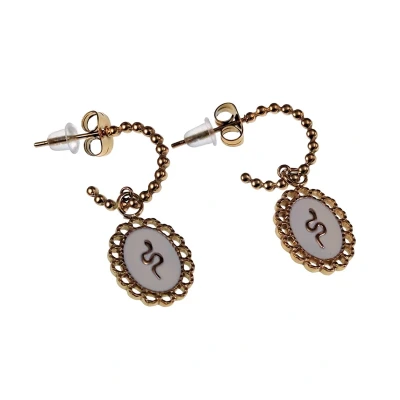 Afbeelding van Dottilove Oorbellen Dames RVS Gold Plated Open Oorringen met Witte Hanger