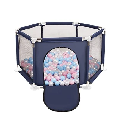 Afbeelding van Selonis zeshoekige kinderbox met 400 ballen, blauw:babyblauw/poederkleurig roze/parelmoer