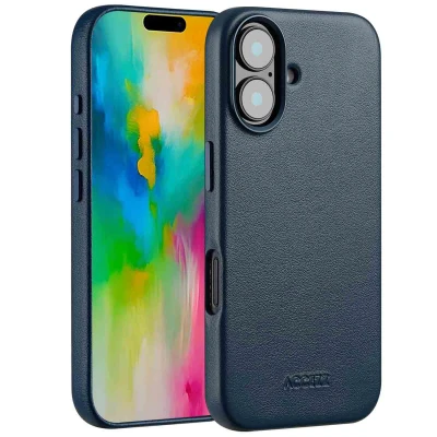 Afbeelding van Apple iPhone 16 MagSafe Hoesje Echt leder Accezz Backcover Donkerblauw Telefoonhoesje