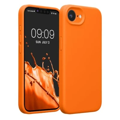 Afbeelding van kwmobile telefoonhoesje compatibel met Apple iPhone 16e hoesje Back cover siliconen coating Smartphone case in fruitig oranje