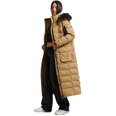 Afbeelding van Superdry Vrouwen Lange Parka met Capuchon Imitatiebont Bruin Grootte: 38