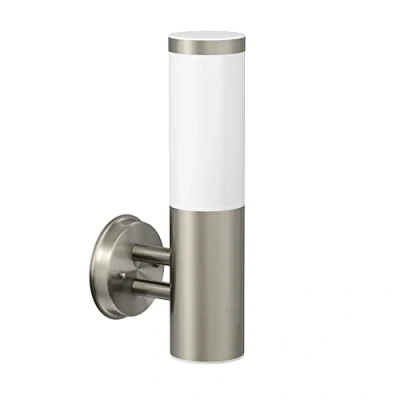 Afbeelding van ledscom.de Wandlamp PORU voor buiten, IP44, roestvrij staal, kunststof, staal mat, rond, 1x E27 max. 40W, padverlichting, oprit, balkon, buitenwandlamp, buitenlamp, wandlamp, tuinlamp