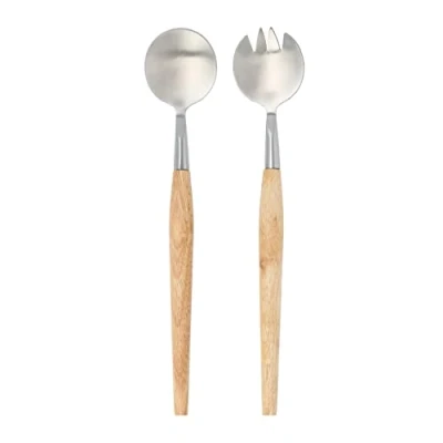 Afbeelding van Krumble Saladebestek 29 cm Hout + RVS Bruin Zilver