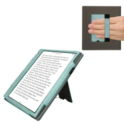 Afbeelding van kwmobile flip cover voor e reader geschikt Pocketbook InkPad Eo / Bigme InkNote Color+ Van imitatieleer en suède In mintgroen donkergrijs