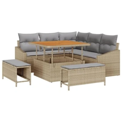 Afbeelding van vidaXL 8 delige Tuin Sofa Set met Kussens Beige Poly Rattan Acacia