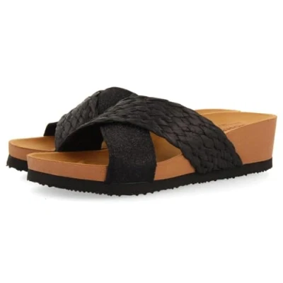 Afbeelding van Gioseppo CON Tiras CUÑA PARA Goulds Muiltjes met hak, Dames, Maat: 38, Black Textiel/ synthetisch