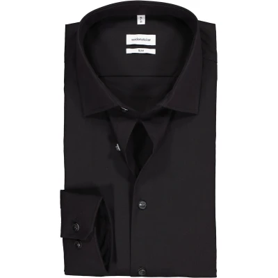 Afbeelding van Seidensticker slim fit overhemd mouwlengte 7 zwart Strijkvrij Boordmaat: 36