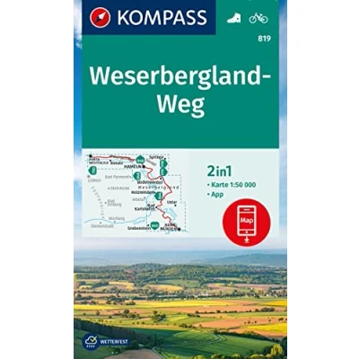 Afbeelding van KOMPASS Wanderkarte 819 Weserbergland Weg 1:50.000: 2in1 Wanderkarte, inklusive Karte zur offline Verwendung in der App. Fahrradfahren