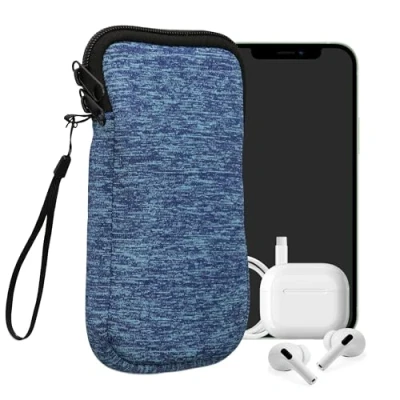 Afbeelding van kwmobile telefoontasje universeel geschikt voor XXL 7&quot; smartphones 17,7 x 8,5 cm Hoesje met rits en polslusje In zeeblauw / lichtblauw