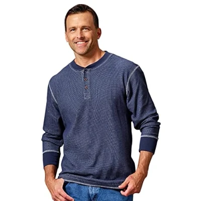 Afbeelding van Wrangler Authentics Henley Waffle met lange mouwen voor heren, Mood Indigo, L