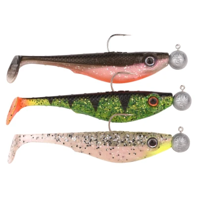 Afbeelding van Spro Shad to Go 10cm 7gr Haak 4/0 (3 pcs) Kleur : UV Perch Olive Salt &amp; Pepper