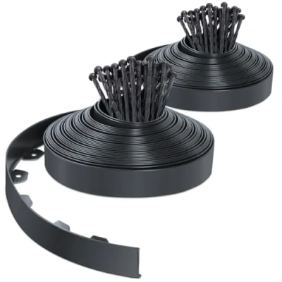Afbeelding van VOUNOT Flexibele bloembedrand van kunststof, met 80 bevestigingspinnen, lengte 40 m, hoogte 5 cm, antraciet