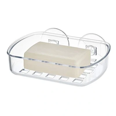 Afbeelding van iDesign Basic zeephouder met zuignap voor de douche, van duurzaam kunststof twee sterke zuignappen, transparant, 13,3 cm x 10,2 5,1