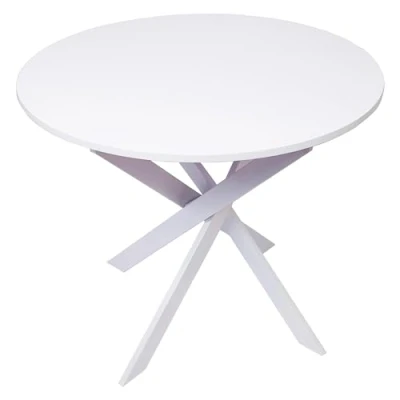 Afbeelding van Skraut Home Ronde vaste eettafel ZEN Model Woonkamer 90 x 77 cm Capaciteit voor 4 personen Bestand materiaal Mat witte kleur afwerking gelakte wit metalen poten