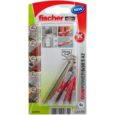 Afbeelding van Fischer Plug Duopower 6x50mm met RVS A2 schroef 4 stuks