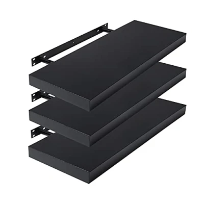Afbeelding van EUGAD 0050QJ 3 Wandplanken, delige set, hangplank, hout, modern, zwart, 60 x 22,9 3,8 cm (b h d)
