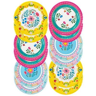 Afbeelding van Supervintage gekleurde vrolijke Boho papieren bordjes 12 stuks