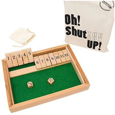 Afbeelding van Big Game Hunters Deluxe 12 Number Shut the Box Massief Hout met Luxe Katoenen Tote Opbergtas