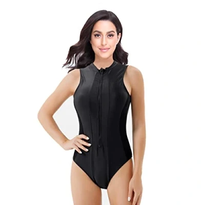 Afbeelding van BEACHKINI One Piece Zwempak voor Vrouwen Mouwloos met Voorrits Driehoek Zwempak,69 Zwart,M