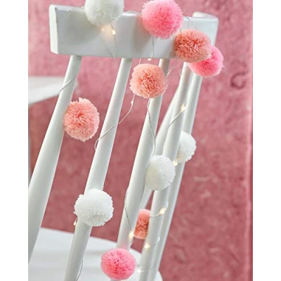 Afbeelding van Talking Tables 2m LED Pom Fairy String Lights Mooie Verjaardagsfeestje Decoraties voor Meisjes Slaapkamer of Baby Douche, Wit, Roze, Zalm Roze/Multicolor
