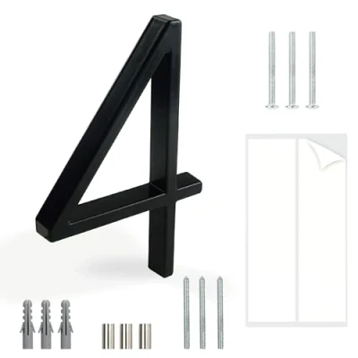 Afbeelding van HASWARE drijvend huisnummerbord 5 inch (12 cm) moderne deurnummers bewegwijzering plaque straat huisadresnummers (zwart, 4)