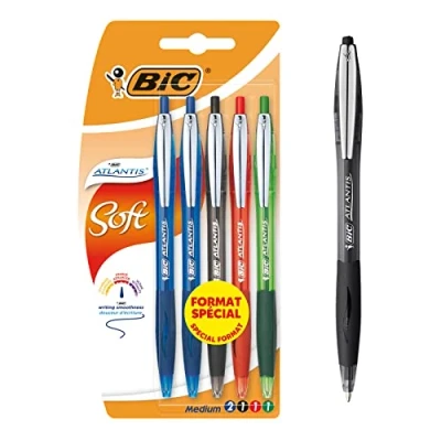 Afbeelding van BIC Atlantis Soft Balpennen Bijpassende kleuren, Blister van 5
