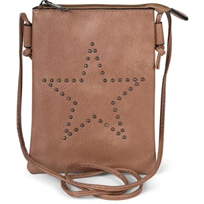 Afbeelding van styleBREAKER Mini Bag schoudertas met studs in stervorm, schoudertas, handtas, tas, dames 02012235, bruin, Eén Maat