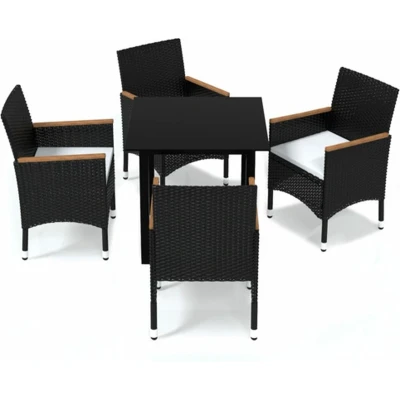 Afbeelding van vidaXL 5 delige Tuinset met kussens poly rattan zwart