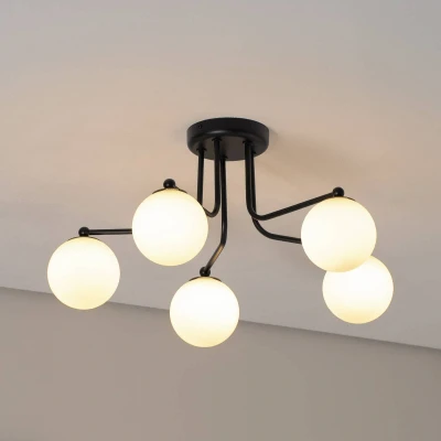 Afbeelding van SOLLUX LIGHTING Astral plafondlamp, zwart, lengte 64 cm, staal/glas