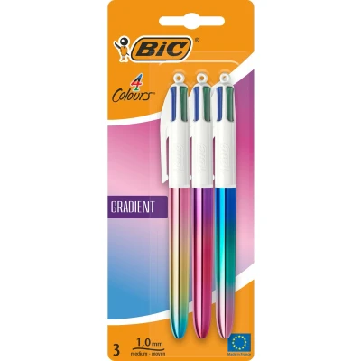 Afbeelding van BIC 4 Kleuren Gradient Intrekbare Balpen Tri Colour designs 3 stuks Medium Punt 1 mm