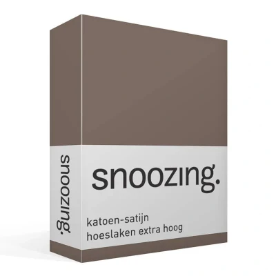 Afbeelding van Snoozing Katoen satijn Hoeslaken Tweepersoons Extra Hoog 140x220 cm Bruin