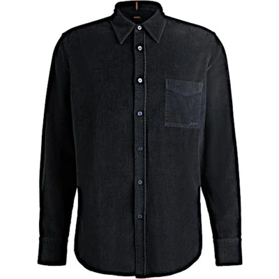 Afbeelding van HUGO BOSS heren Relegant regular fit overshirt van corduroy met borstzak in de kleur Donkerblauw, maat: S