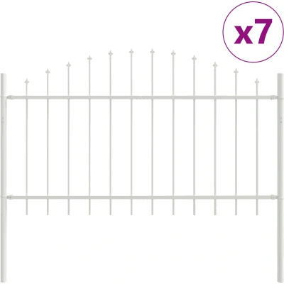 Afbeelding van vidaXL hekpaneel met spitse boog Set van 7 Wit Gepoedercoat staal