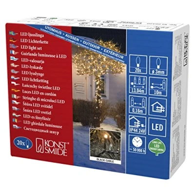 Afbeelding van Konstsmide 3609 800 Micro LED lichtketting/voor buiten (IP44) / VDE getest 24V buitentrafo 20 barnsteenkleurige diodes/zwarte kabel