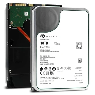 Afbeelding van Seagate Exos X20, 18TB HDD, 3,5&quot; interne harde schijf, 256MB Cache SATA 6.0 GB/s, 7.200 rpm, HDD Modelnr.: ST18000NM003D (gereviseerd)