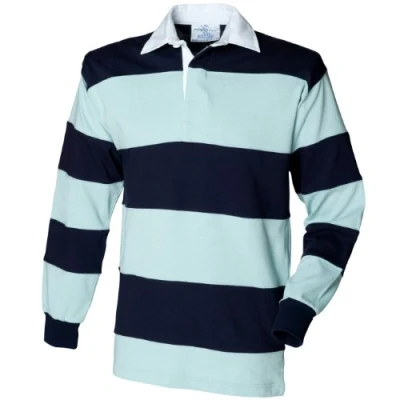 Afbeelding van Front Row Rugby Poloshirt, lange mouwen, gestreept, eendenei/marineblauw, XXL