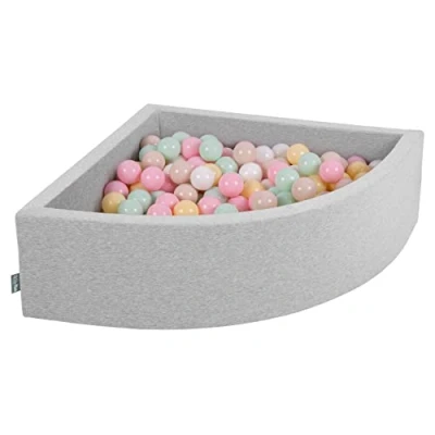 Afbeelding van KiddyMoon Zwembad met kleurrijke balletjes, diameter van 7 cm, voor kinderen, lichtgrijs: Pasteelbeige/pastelgeel/wit/mint/lichtroze, 90 x 30 cm/200 ballen