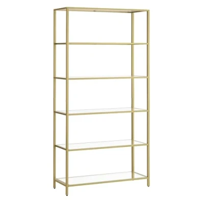 Afbeelding van VASAGLE LGT503A01 Rek met 6 planken, badkamerrek, gehard glas, eenvoudige montage, voor badkamer, woonkamer, keuken, kantoor, transparant metallic goud