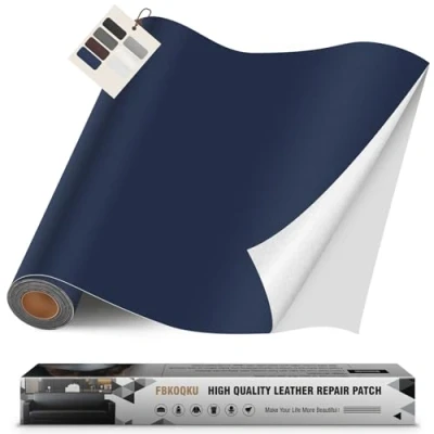 Afbeelding van FBKOQKU Lederen patches, zelfklevend, 40 x 200 cm, leer, voor bank, autostoel, meubels, jassen (plat, marineblauw)
