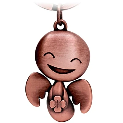 Afbeelding van FABACH Beschermengel sleutelhanger Happy met klaverblad geluksengel van metaal veel succes geluksbrenger auto engel hanger cadeau geluk, antiek roségoud., Eén maat