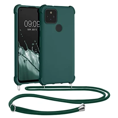 Afbeelding van kwmobile telefoonhoesjegeschikt voor Google Pixel 5 Hoesje van siliconen met telefoonkoord In donkergroen