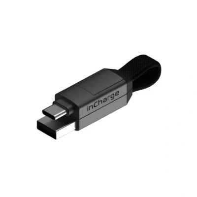 Afbeelding van inCharge 6 Korte oplaadkabel voor o.a. iPhone Lightning kabel usb c in één all you need Donkergrijs
