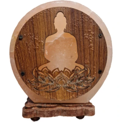 Afbeelding van Zoutsteen lamp lotus boeddha rond deco incl. elektra
