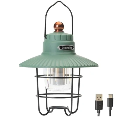Afbeelding van Skandika Soroya LED Campinglamp in Retrostijl Tentlampen Instelbare Lichtkleur, Dimbaar, 2000 mAh Batterij, 500 Lumen, 314 g, USB 16.5 x 19 cm (LxBxH) Ideaal voor Kamperen, Tuin, Buitenactiviteiten [Energieklasse A+] groen