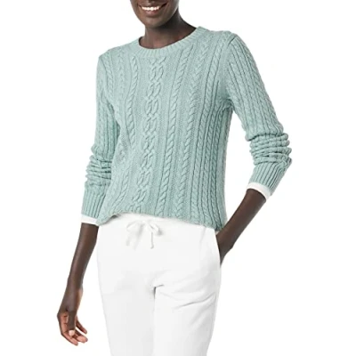Afbeelding van Amazon Essentials Dames Fisherman Cable Lange Mouw Crewneck Trui (Verkrijgbaar in Grote Maat), Salie Groen Heather, 1X