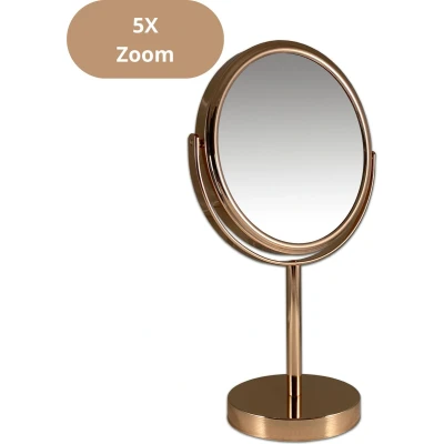 Afbeelding van Metalen make up spiegel Rosé Goud/Goud 5x vergroting 18cmØ