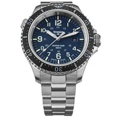 Afbeelding van Traser Heren analoog kwarts horloge met roestvrij stalen Armband 109373, zilver zwart,