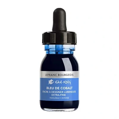Afbeelding van Lefranc Bourgeois 301279 Nan King kalligrafie en tekeninkt (watervast, hoge kleurdiepte, waterverdunbaar, voor tekenen) 30ml fles, Cobalt Blue