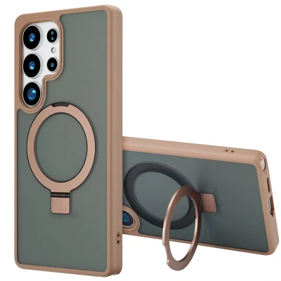 Afbeelding van Samsung Galaxy S25 Ultra MagSafe Hoesje Kunststof Accezz Hardcase/Backcover Bruin Telefoonhoesje Shockproof/Valbescherming