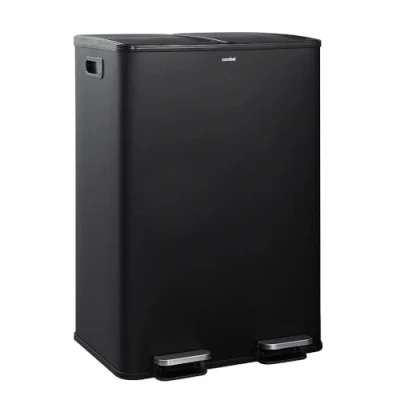 Afbeelding van CASABEL Keukenprullenbak Gescheiden Afval 60L 2 x 30 Liter, Dubbele Compartimenten, Zwart Roestvrij Staal, Rechthoekige Recyclingprullenbak met Pedaal, Vingerafdrukbestendig, Geurvrij, Frans Bedrijf